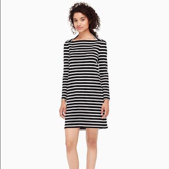 KATE Spade Everyday Stripe Patch Pocket Shift Dress In Cream & Black Size Small - Picture 1 of 7